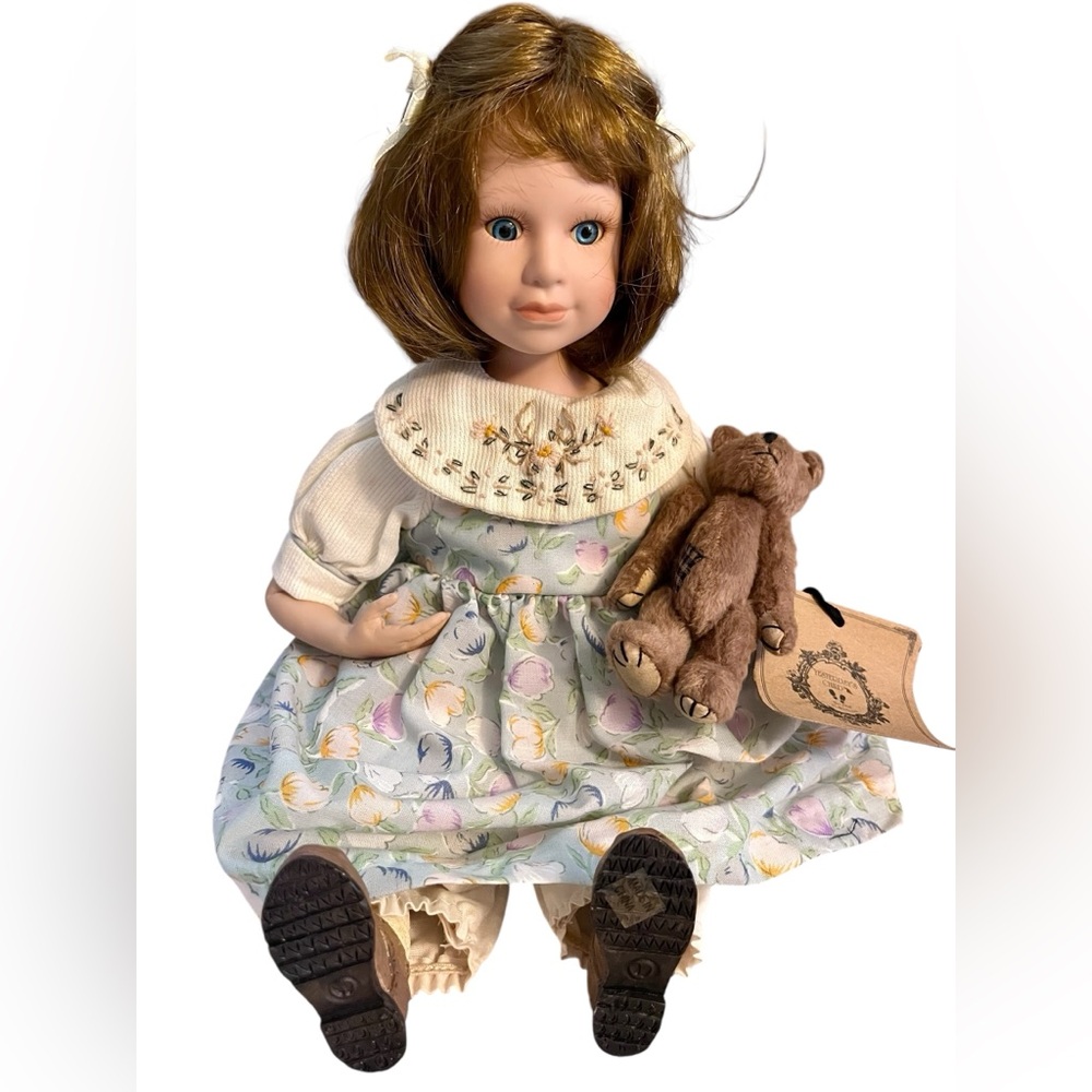 The Boyds Collection Vintage Doll with Brown Hair and Floral Dress